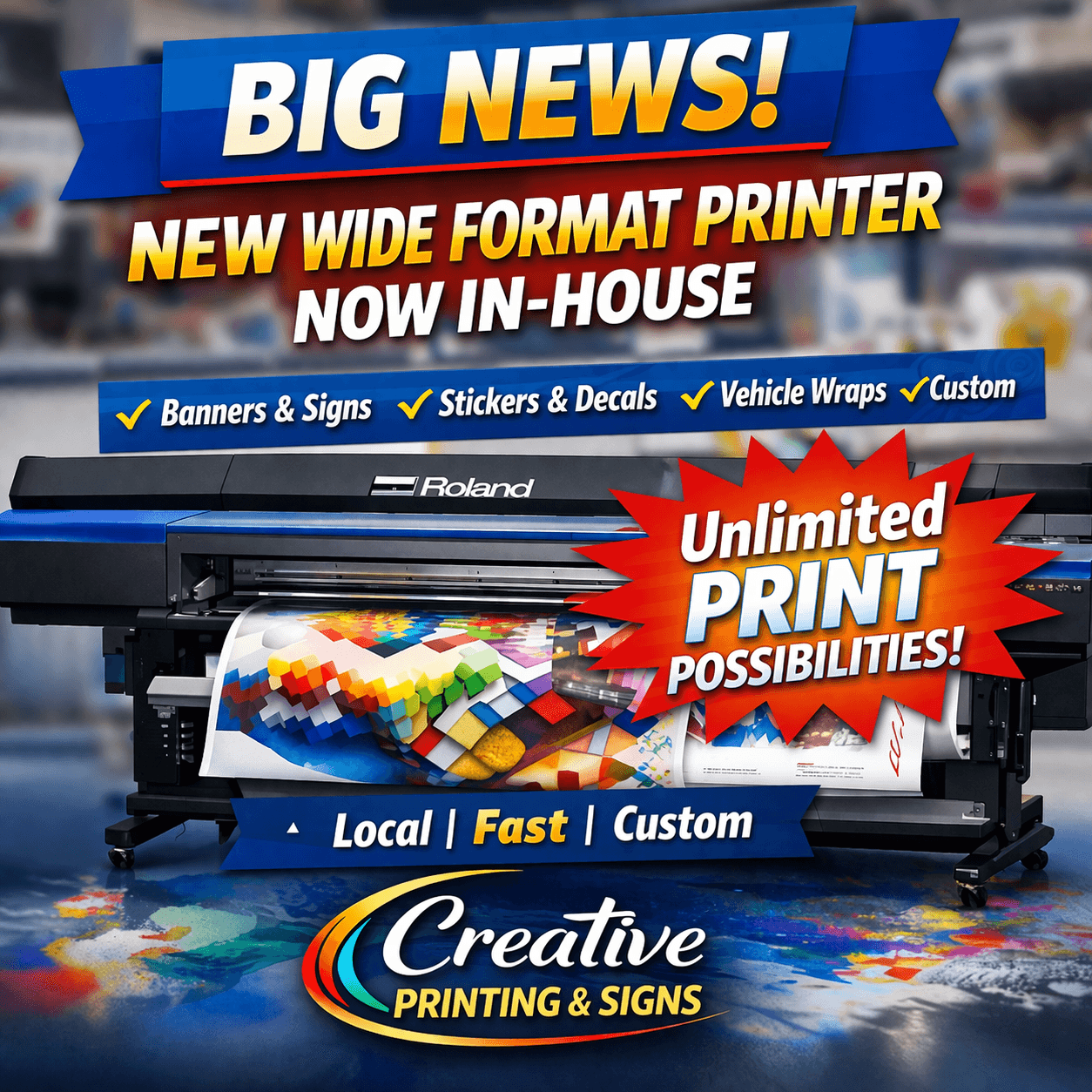 Article describing the benefits of Creative Printing & Signs New Roland VG3-540 Printer for all their clients