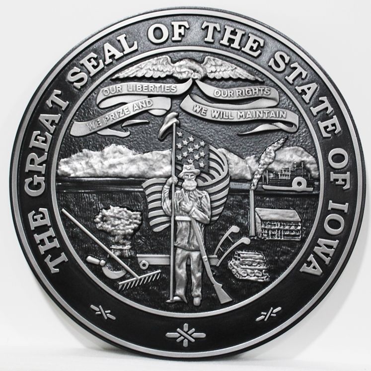 BP-1224 - Carved 3-D Bas-Relief HDU Wall Plaque  of the Seal of  the State of Iowa.