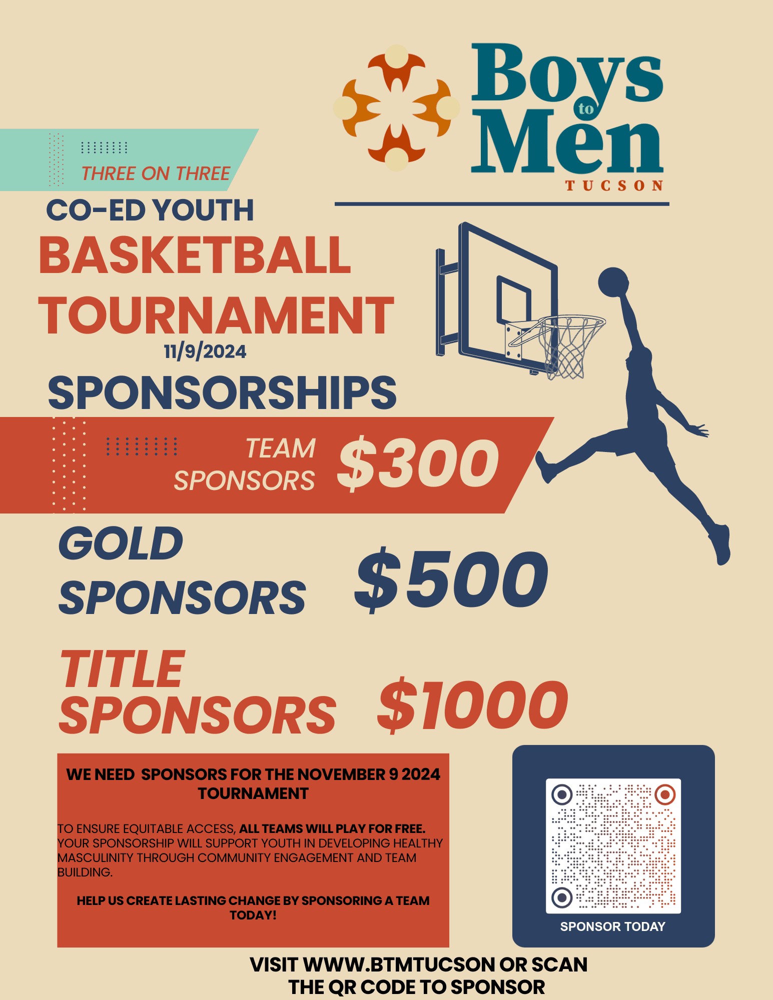 Become a Sponsor for the November 9, 2024 3 on 3 Basketball Tournament