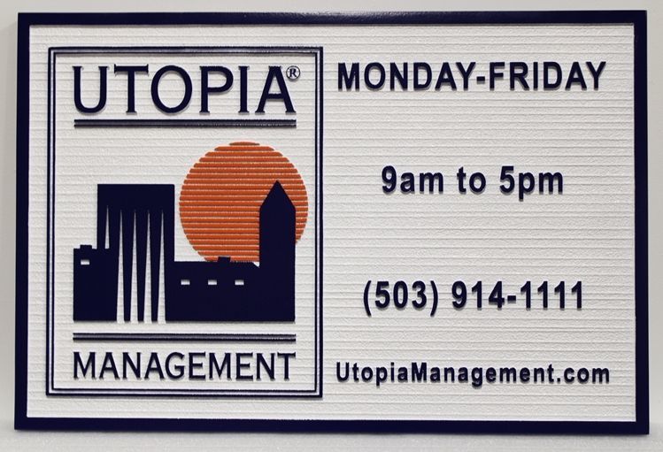 C12313 - High-Density-Urethane (HDU) "Utopia Management" Sign Carved in 2.5-D Raised Relief.