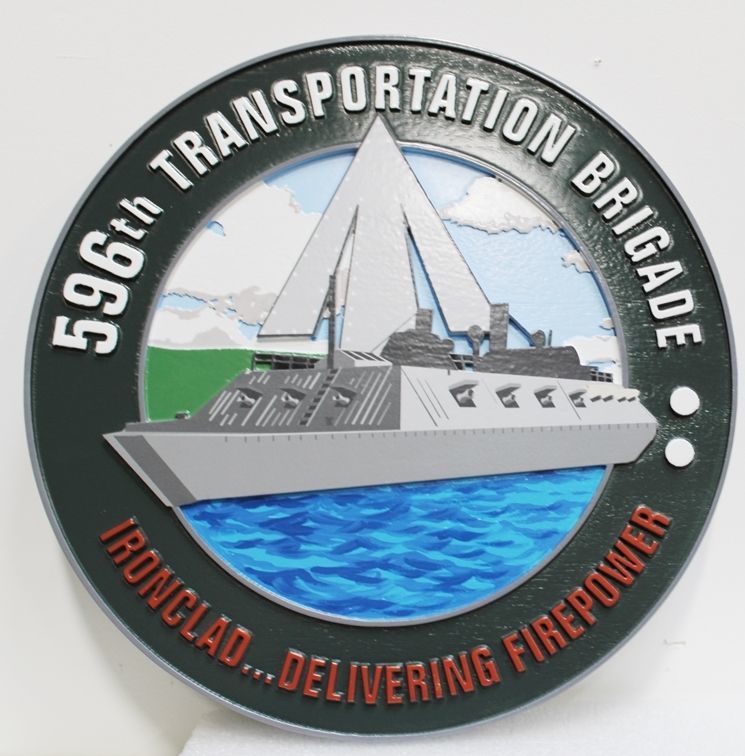 CB5771 - US Army 596th Transportation Brigade Crest, Multi-level Raised-Relief