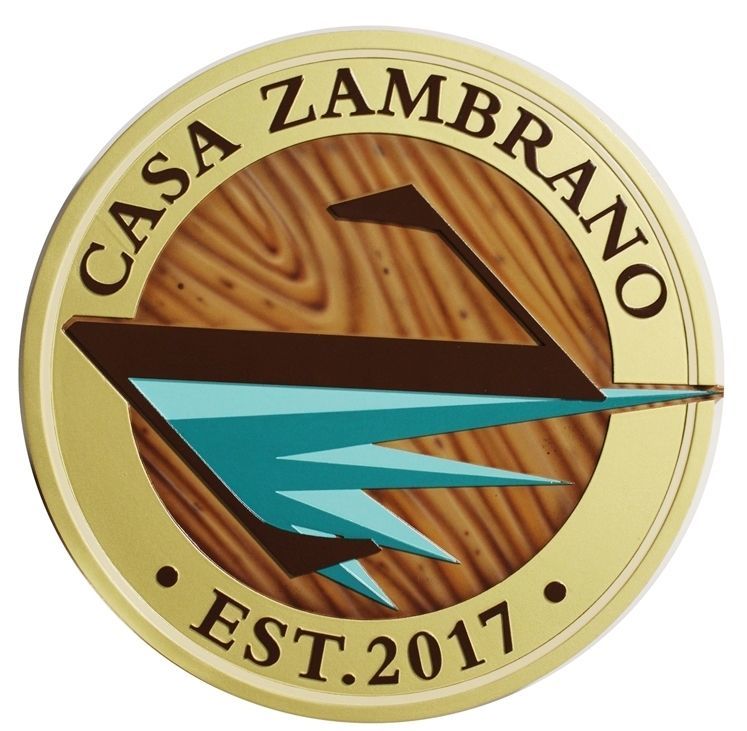 I18801 -  Stylized  2.5-D  Address Sign for  "Casa Zambrano", with a Wood Grain Pattern as Artwork