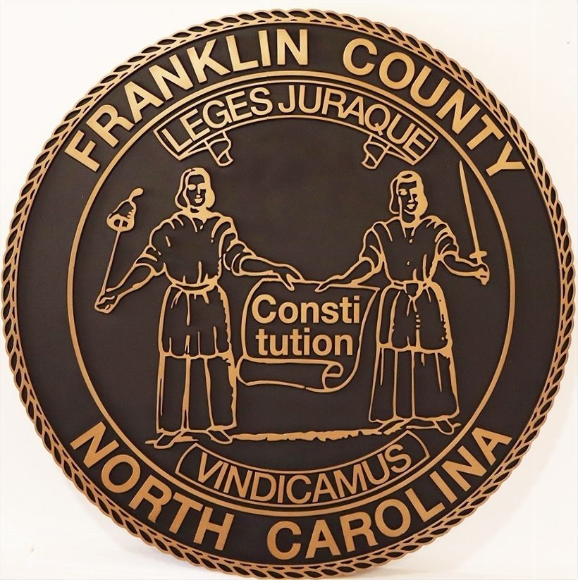 CP-1222 -Carved Plaque of the Seal of Franklin County, North Carolina, 2.5-D Bronze Plated HDU