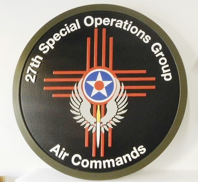 MP-1860- Carved Plaque of the Insignia the Special Operations Group, Air Commands, of the US Army,    Artist Painted