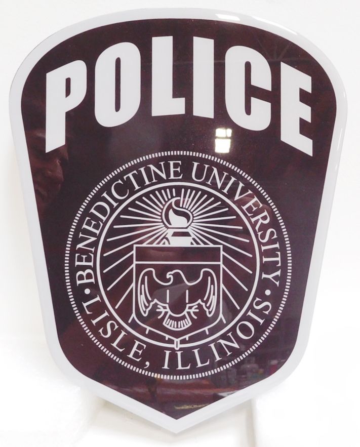 PP-2438 - Carved Engraved Plaque of the Shoulder Patch of the Benedictine University Police 
