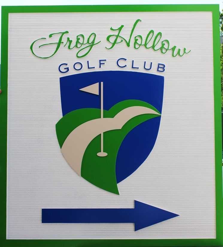 E14022 - Carved  2.5-D  Multi-level Raised Relief HDU Sign  for the  Frog Hollow Golf Club 