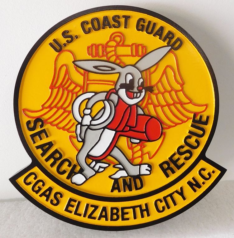 NP-2260 - Carved Plaque of Seal of US Coast Guard Search & Rescue, Elizabeth City, N.C.,   Artist Painted