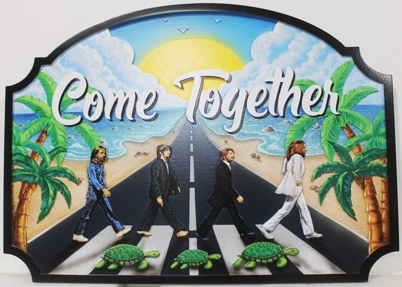 L21092A - Carved Coastal Sign "Come Together"