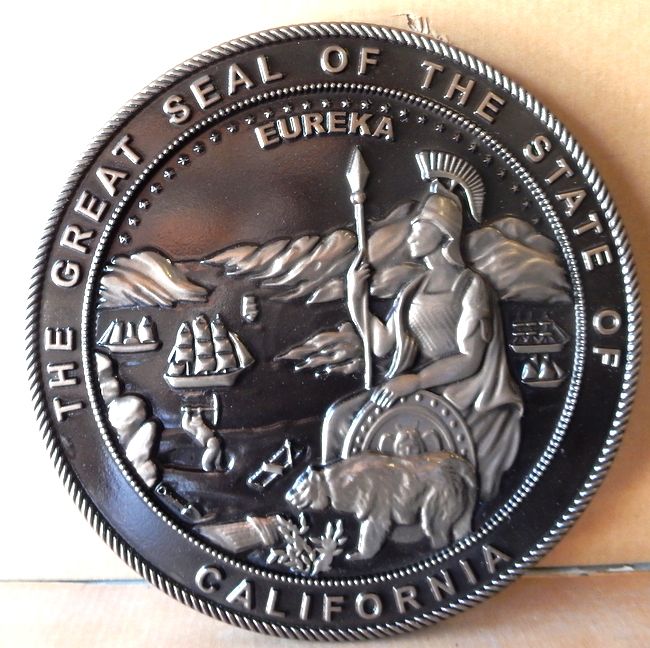 GP-1051 - Carved Plaque of the Seal of an Appeals  Court , State of California, Nickel-Silver Plated