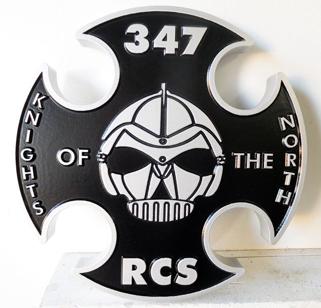 V31778 - Carved 2.5-D Wall Plaque Featuring the Crest of the US Army  347 RCS (Knights of the North)
