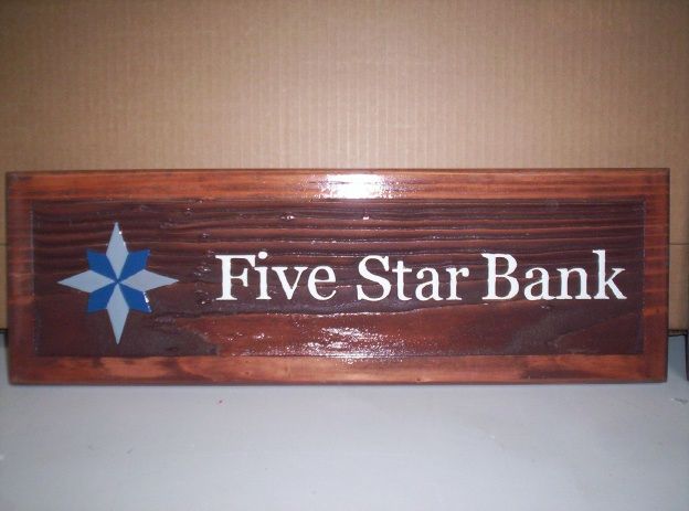 SB28805 - Carved and Sandblasted Redwood Desk Plaque for Five Star Bank.