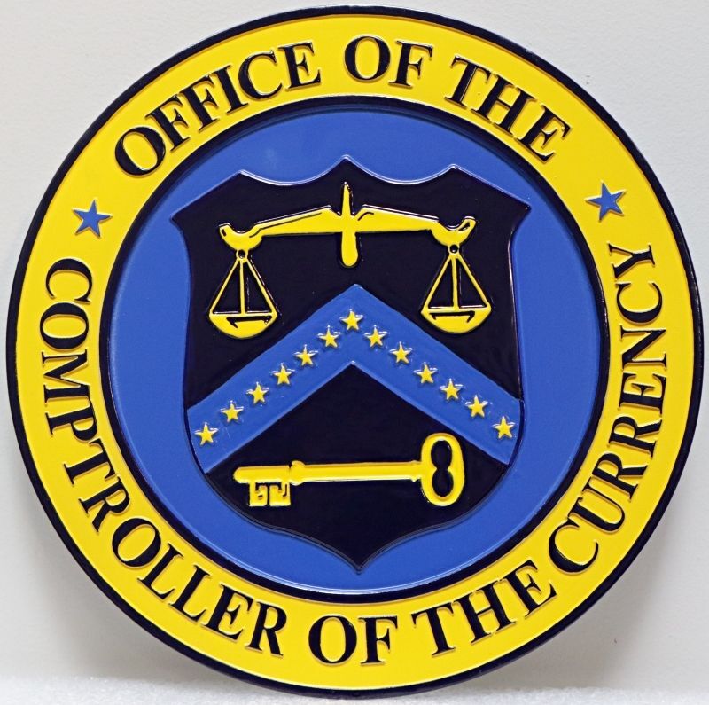 AP-4683 - Carved 2.5-D Multi-Level Artist-Painted HDU Plaque Seal of the Office of the Comptroller of the Currency, Department of the Treasury