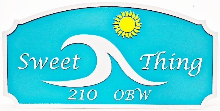L21181 - Carved Property Name Sign "Sweet Thing" with Sun and Wave