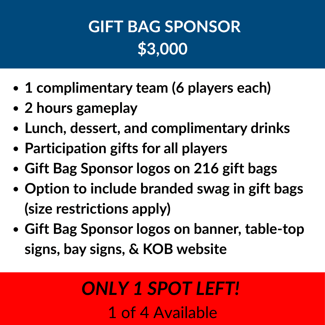 $3,000 Gift Bag Sponsor (1 of 4 Available)