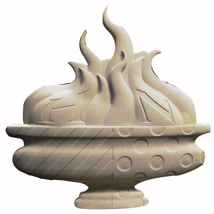 D13246 - Carved Plaque of Eternal Flame in Urn, 3-D Sculptured Relief, Unpainted