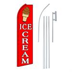 Ice Cream Red & White Swooper/Feather Flag + Pole + Ground Spike