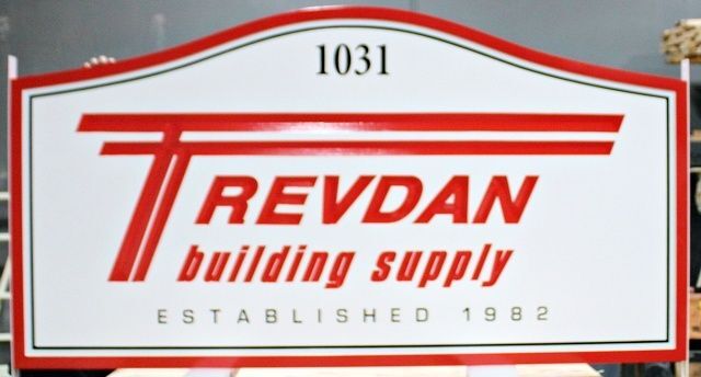 SC38406 - Carved and Sandblasted Address Sign for "Trevdan Building Supply"