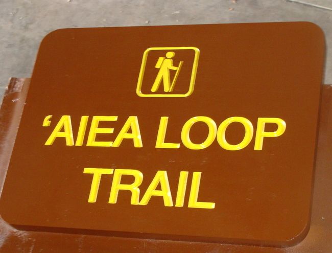 G16210A - All Weather Cedar Loop Trail Hiking Sign with Hiker with Backpack and Hiking Stick