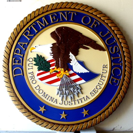 U30190 - Department of Justice (DOJ) Seal Carved 3-D Wall Plaque (Version 2)