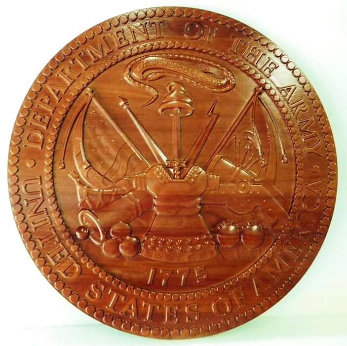 MP-1090 - Carved Plaque of the  Seal of the US Army (USA),Mahogany Wood