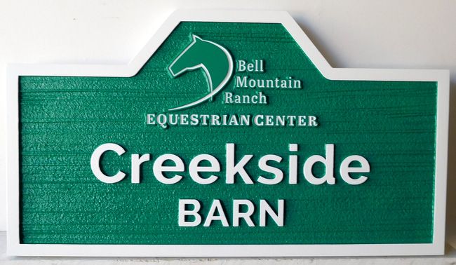 P25221 - Carved HDU Sign for Equestrian Center Ranch and Barn; Stylized Horsehead