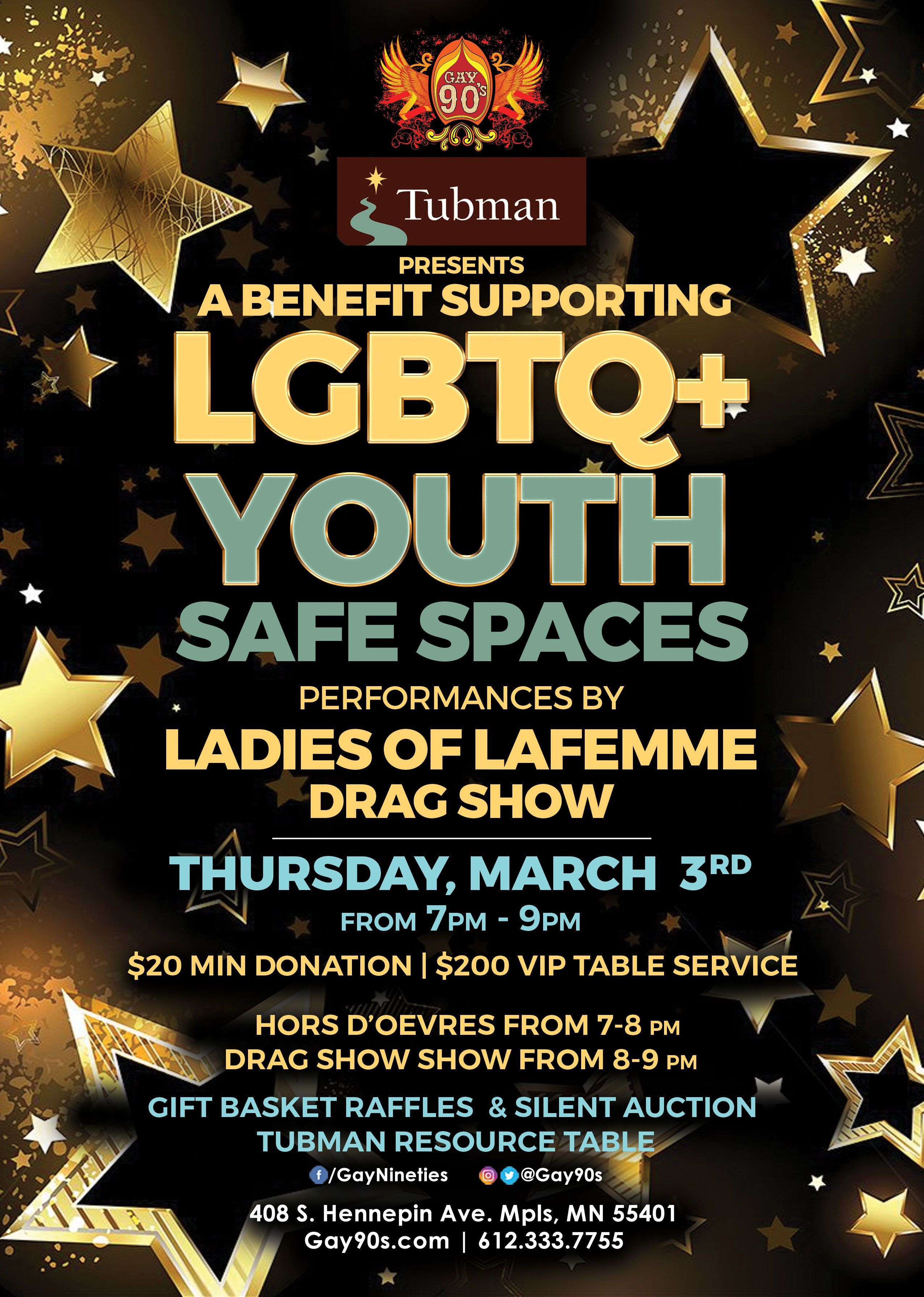 Tubman Benefit for LGBTQ+ Youth at the Gay 90's 