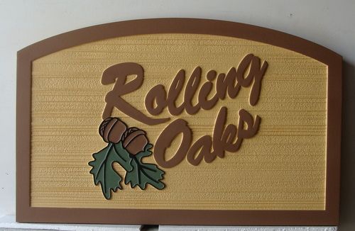 K20147 - Subdivision Entrance Sign "Rolling Oaks", Sandblasted 2.5D Sign