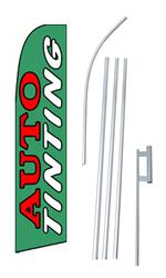 Auto Tinting Green Swooper/Feather Flag + Pole + Ground Spike