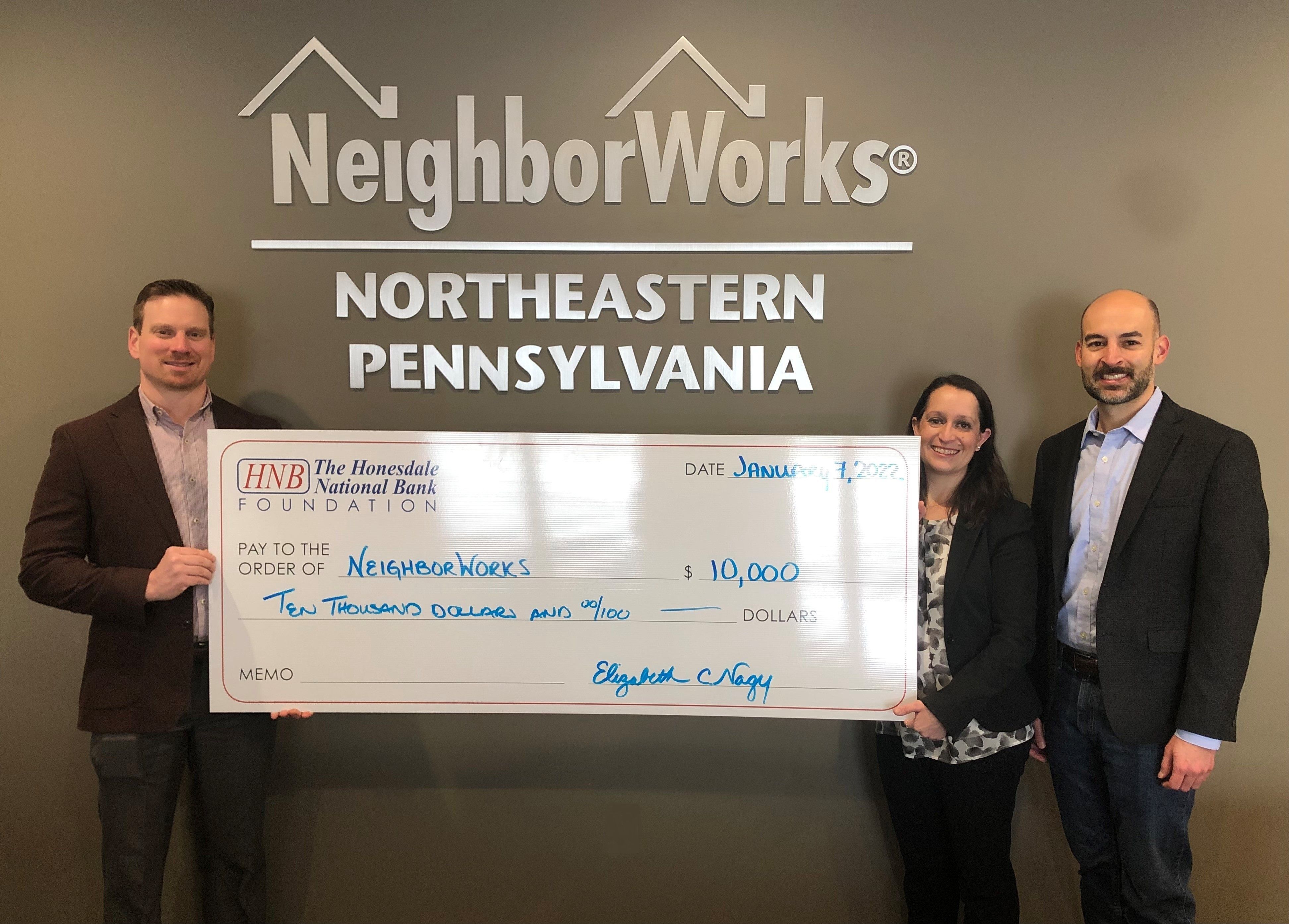 Jesse Ergott, President and CEO, NeighborWorks Northeastern Pennsylvania; Elizabeth Nagy, VP, Director of Sales, Marketing and Digital Banking, Honesdale National Bank; and Todd Pousley, Neighborhood Revitalization Manager, NeighborWorks Northeastern Penn