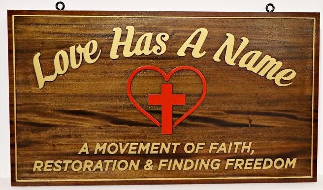 D13049A - Carved and Engraved Wood Sign for "Love Has A Name" with Artwork