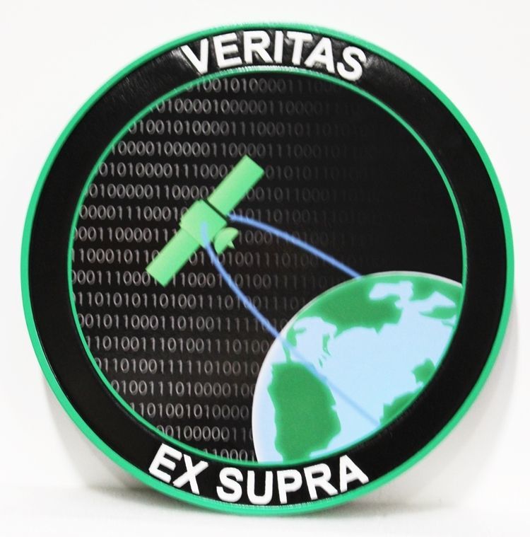 LP-4130 - Carved 2.5-D Multi-Level Raised Relief HDU Plaque of the Crest of a Signal Analysis Flight, "Veritas Ex Supra"