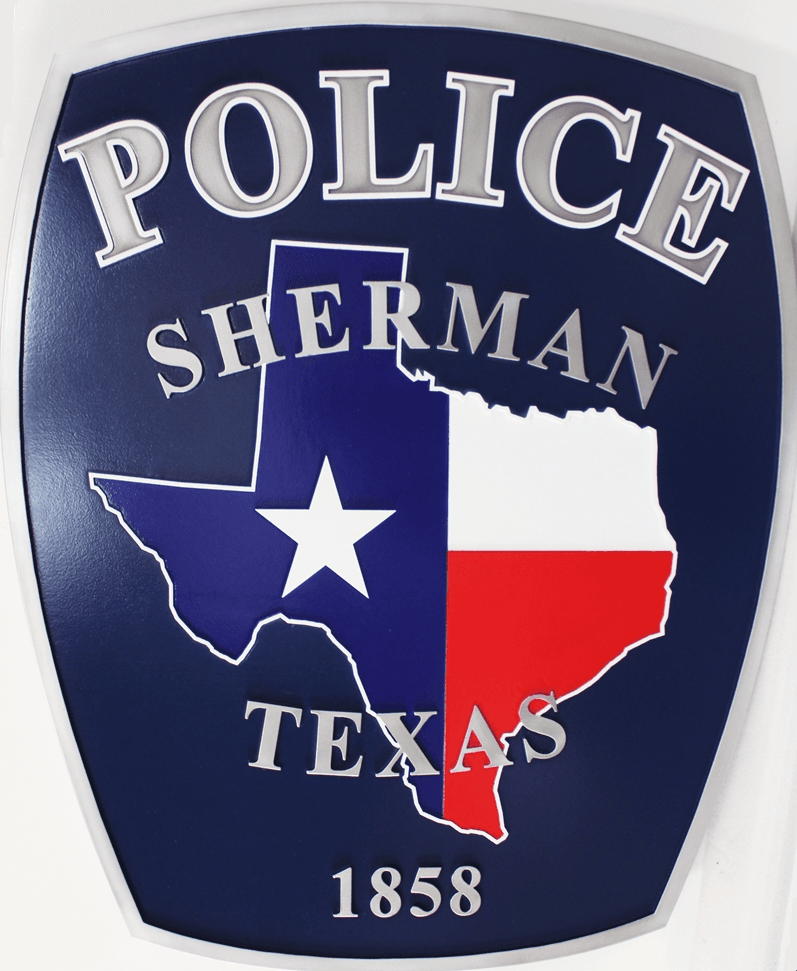 PP-2466 - Carved 2.5-D Multi-Level Relief  Plaque of the Shoulder Patch of a  Police Officer of the City of Sherman, Texas 