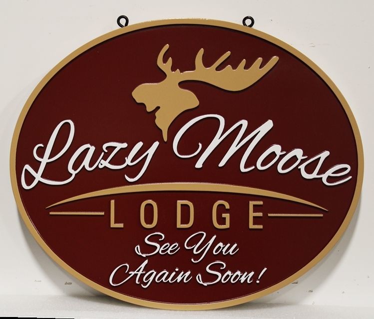 T29131 -  Carved 2.5-D Raised Relief and Sandblasted Wood Grain HDU Sign for the Lazy Moose Lodge