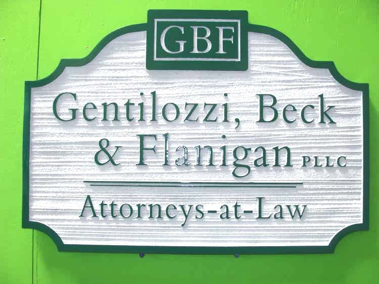 A10163 - Sandblasted and Engraved Law Firm Sign, White & Green