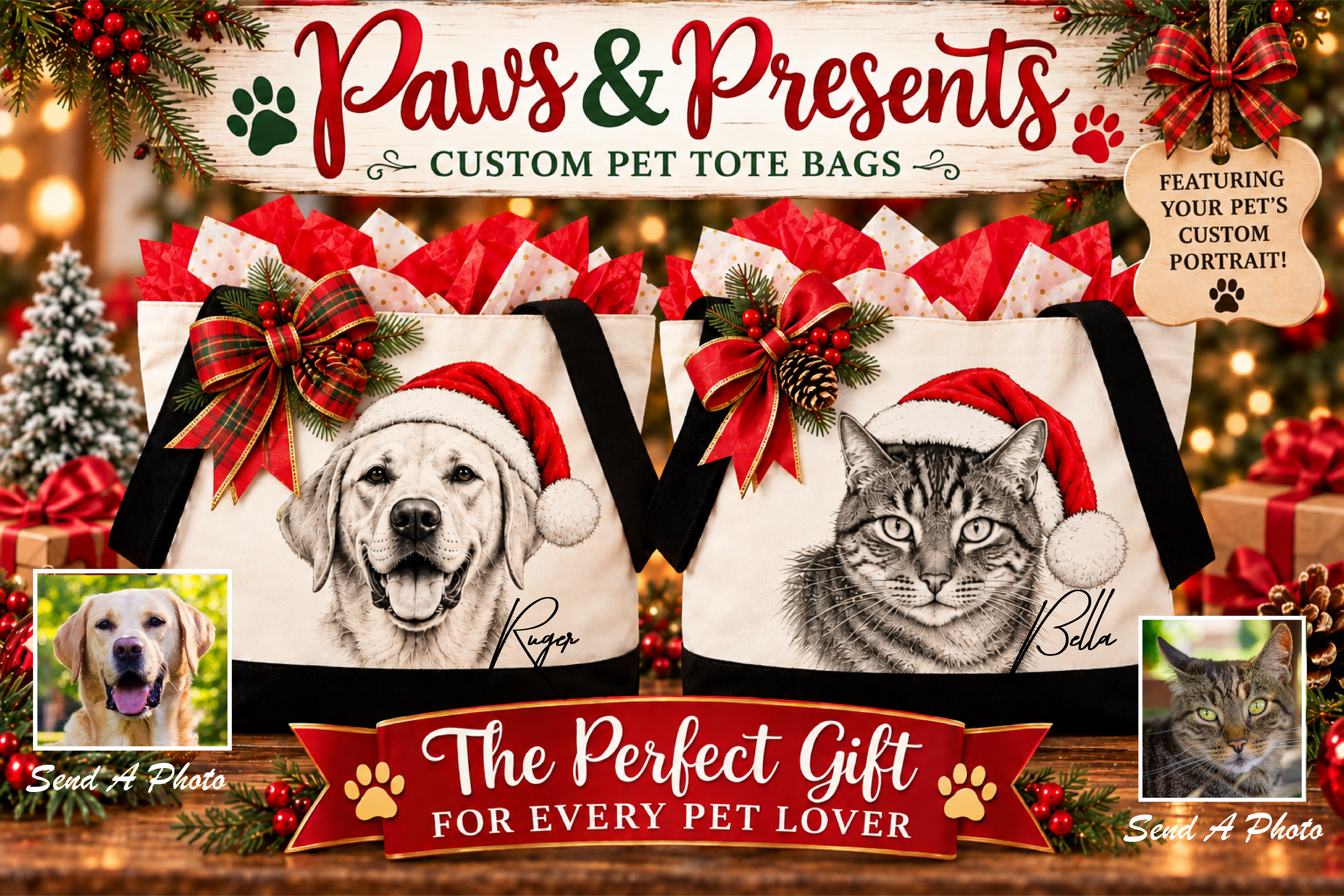 Personalized Holiday Pet Tote Bag