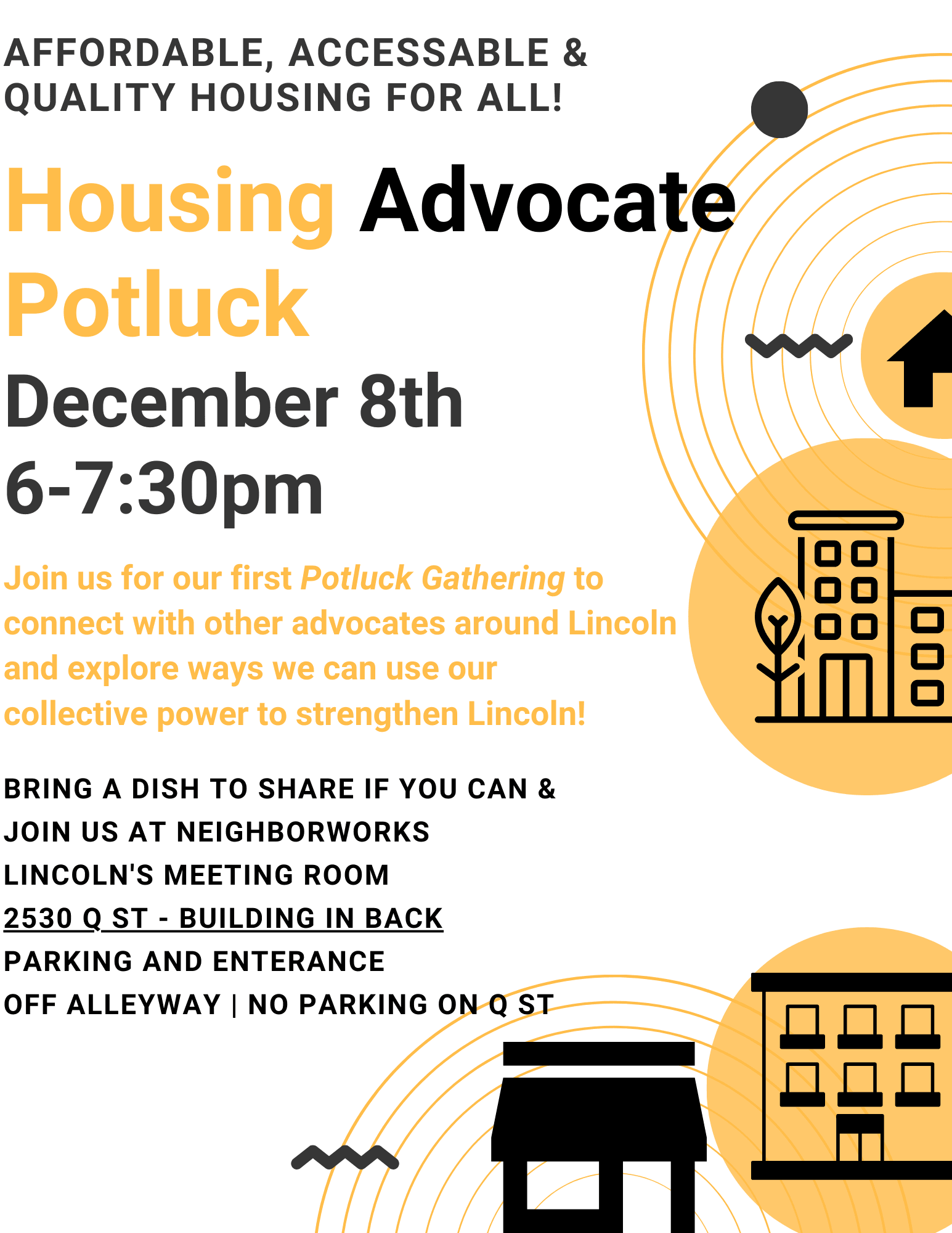 Housing Advocate Potluck for Affordable, Accessible, Quality Housing for All!