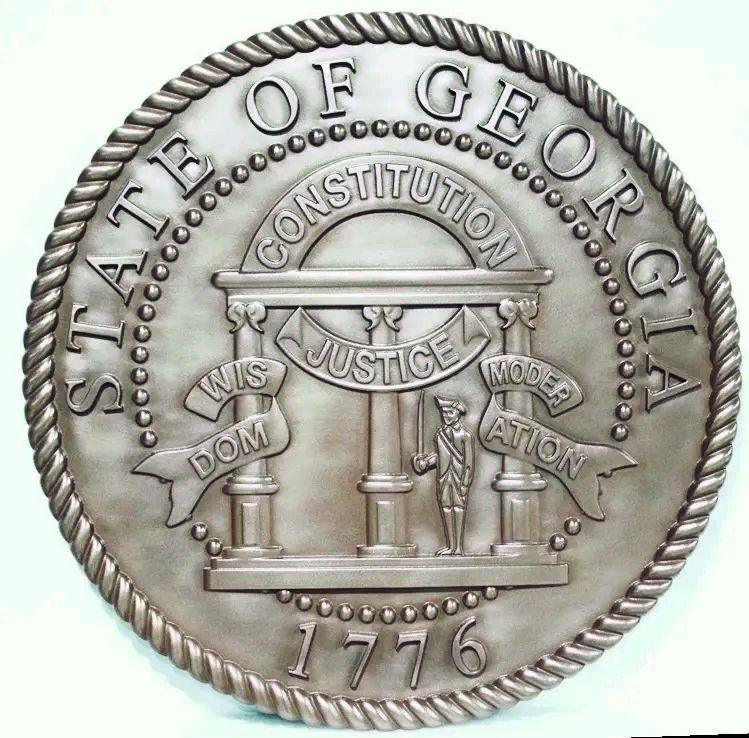 BP-1205 - Carved 3-D Bas-Relief Aluminum-Plated Plaque of the Seal of the State of Georgia, with Antique Patina