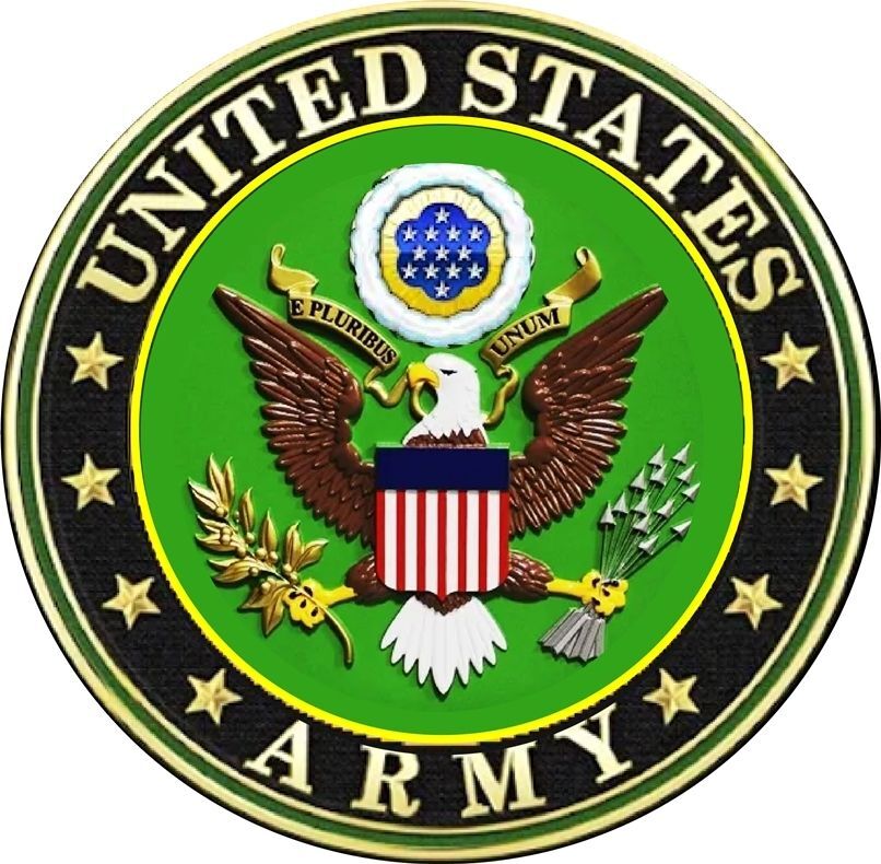 MP-1005- Carved Plaque of the Emblem of the United States with US Army Text,  Artist Painted 