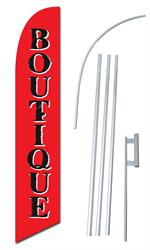 Boutique Red w/Black  Swooper/Feather Flag + Pole + Ground Spike