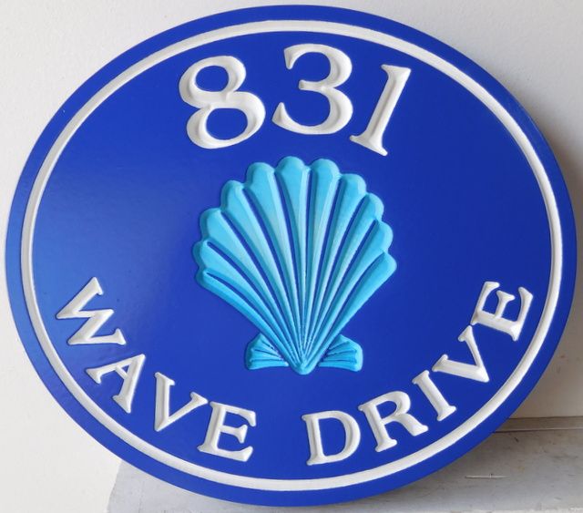 L21523 -- Engraved Coastal Residence Address Sign, with Recessed Seashell