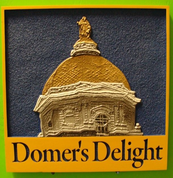 I18764 - Carved and Sandblasted Residence Name Sign "Domer's Delight", with Italian  Medieval Church Dome as Artwork