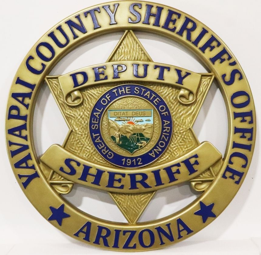 PP-1826 - Carved 3-D Plaque of the Badge of Sheriff's Office of Yavapai County Arizona ,  with State Seal