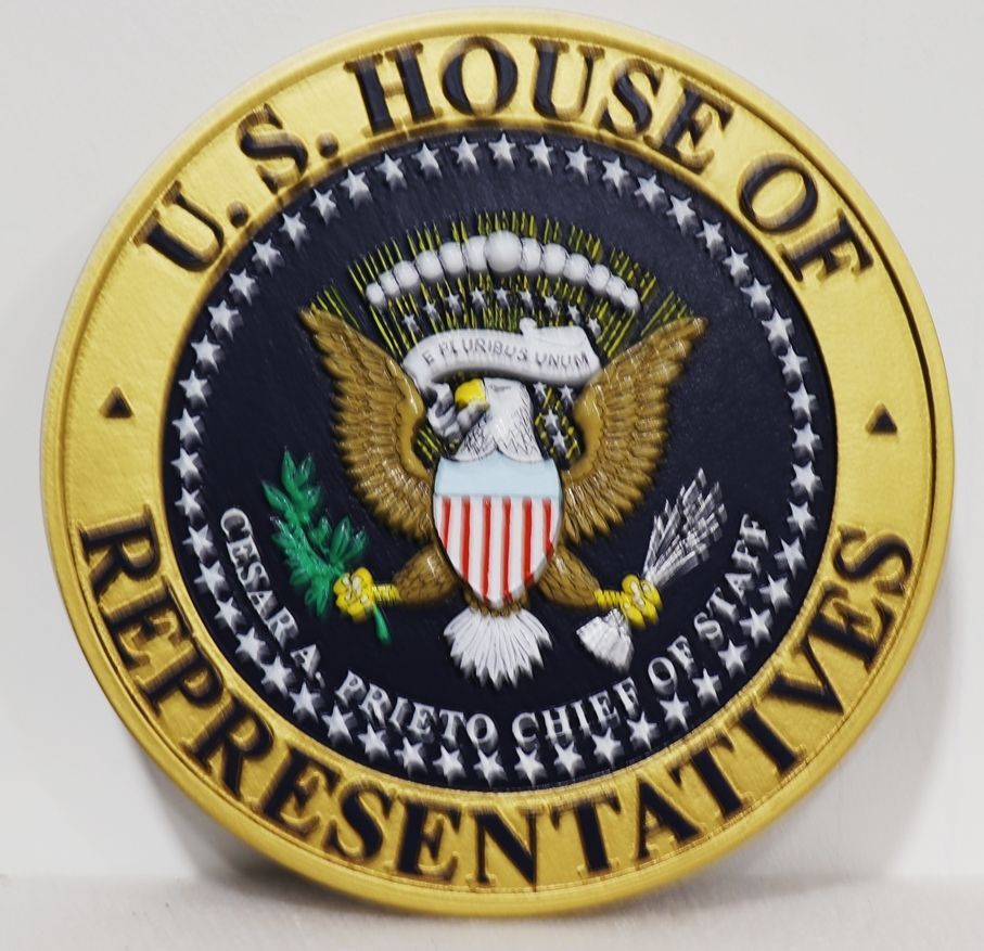AP-2095 -  Carved  Plaque of the Seal of the Chieff of Staff of the US House of Representatives, Artist Painted