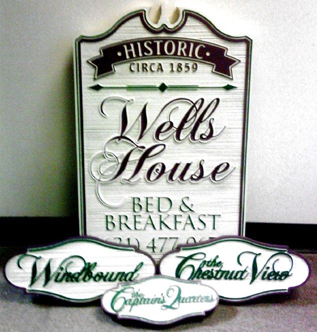 T29075 - Sandblasted HDU B&B Signs for Historic Wells House, Colonial Style