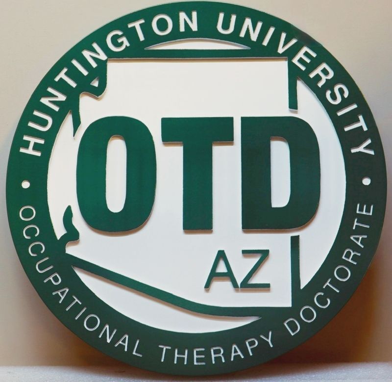 RP-1570 - Plaque of the Logo for Huntington University Occupational Therapy Doctorate, Arizona Campus, 2.5-D Artist-Painted HDU