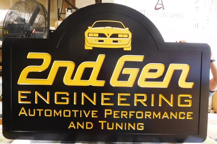 SA28743 - Carved HDU Sign for  2nd Gen Engineering Company, 2.5-0D with 24K Gold-Leaf Gilding