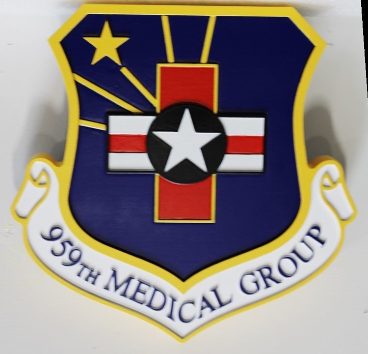 LP-8050 - Carved 2.5-D HDU Plaque of the Shield Crest of the 959th Medical Group, US Air Force