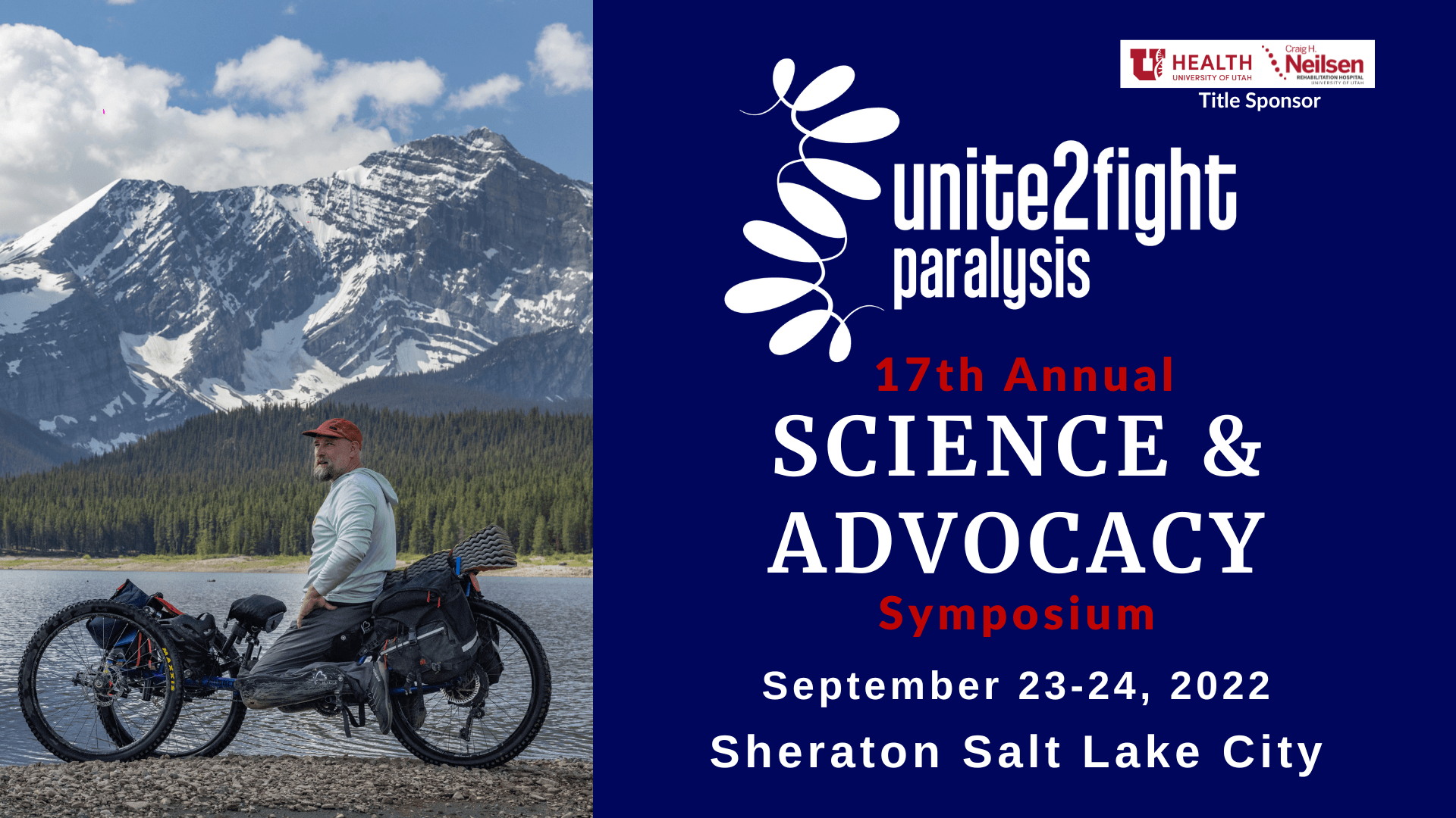 event graphic with man in adaptive wheelchair with mountains behind him