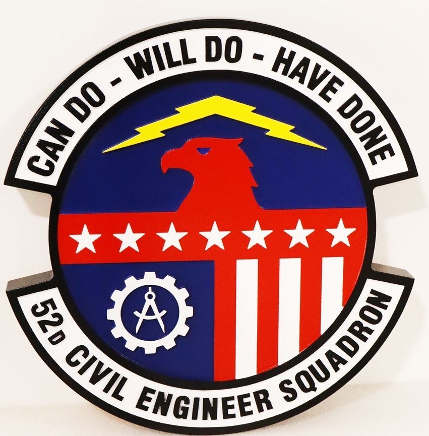 LP-7209 - Carved 2.5-D Multi-level Plaque of the Crest of  52nd Civil Engineering Squadron,  "Can Do Will Do"