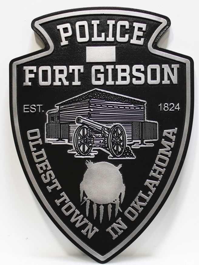 PP-2417 - Carved 2.5-D Raised Relief  HDU Plaque of the Shoulder Patch of the Police Department of Fort Gibson, Oklahoma